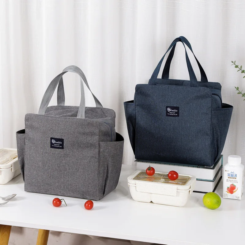 Simple design large side pockets custom logo lunch bag insulated keep fresh lunch box bag