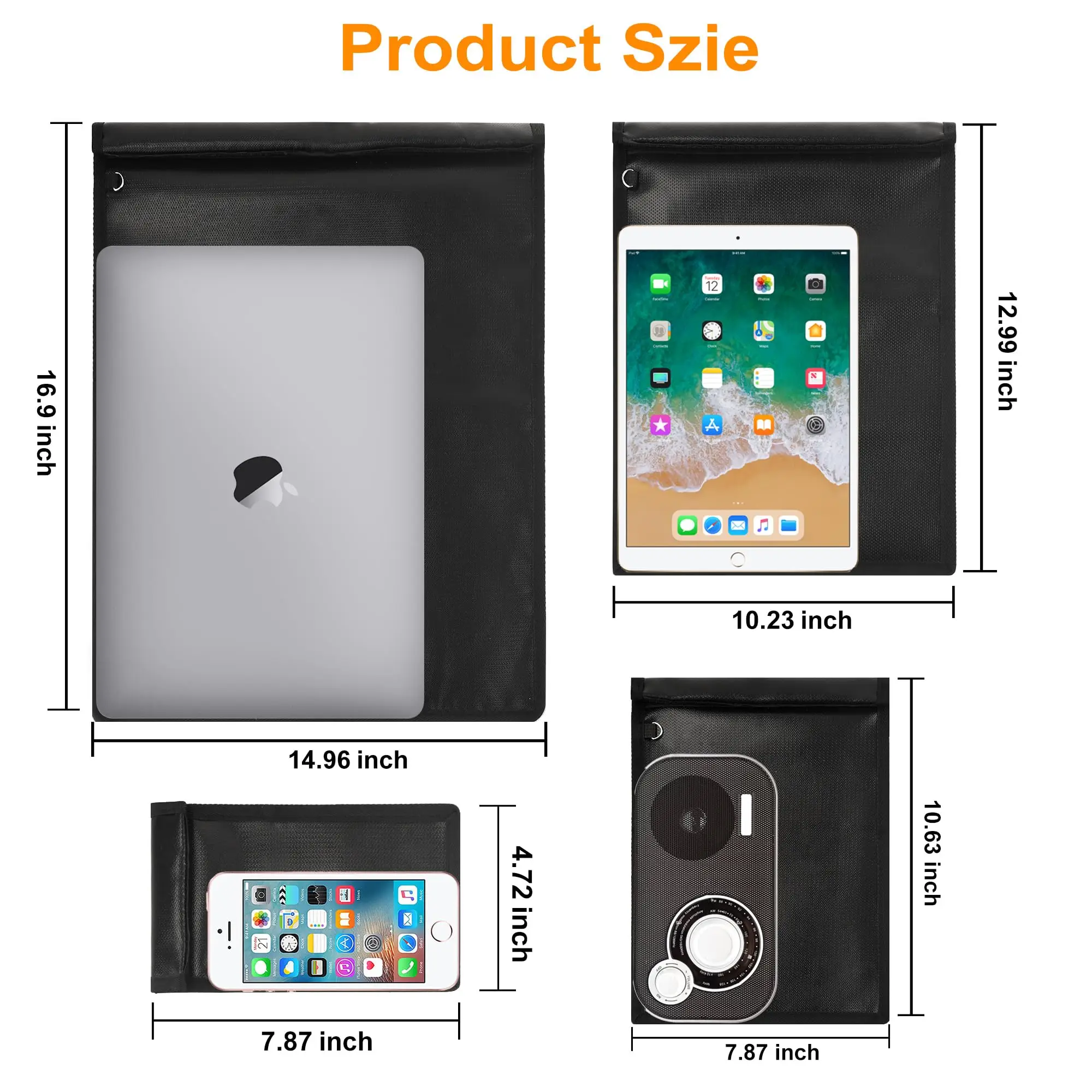 Custom Fireproof 4 pack Faraday Bag, RFID Signal Blocking Bag for Car Key, Phone, Tablet, Laptop