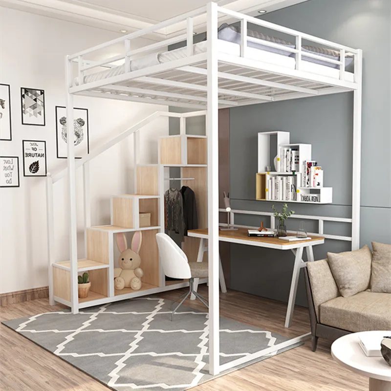 Queen-Sized Loft Bed with Integrated Industrial-Strength Staircase  Ideal for Dormitories & Hostels
