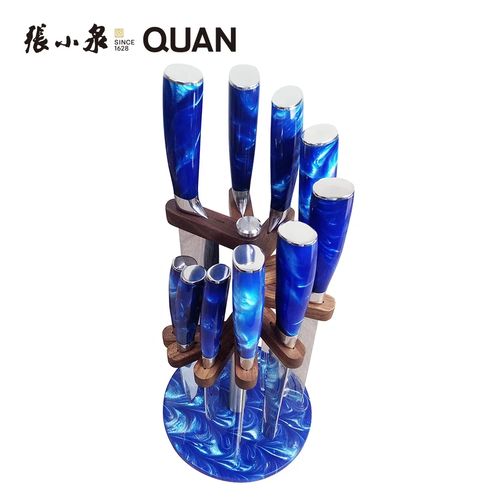 High Quality Laser Pattern Custom Japanese Quality Brand Stainless Steel Damascus Chef Knife Resin Handle Set of Kitchen Knives
