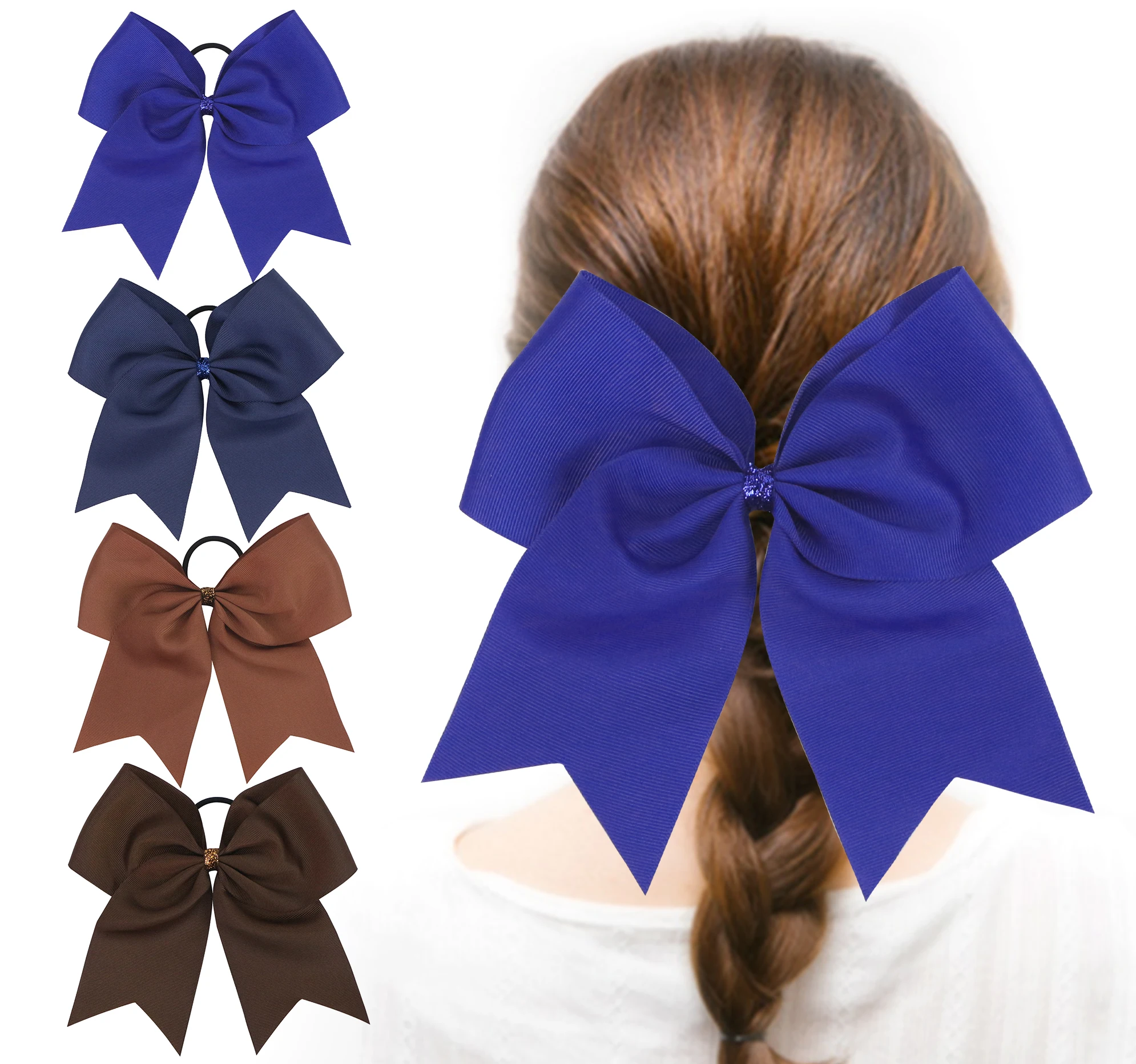 MIDI Factory Wholesale Customized Bows with Elastic Band Wholesale Ribbon Cheerleading Hair Bow Ponytail Holder for Girls