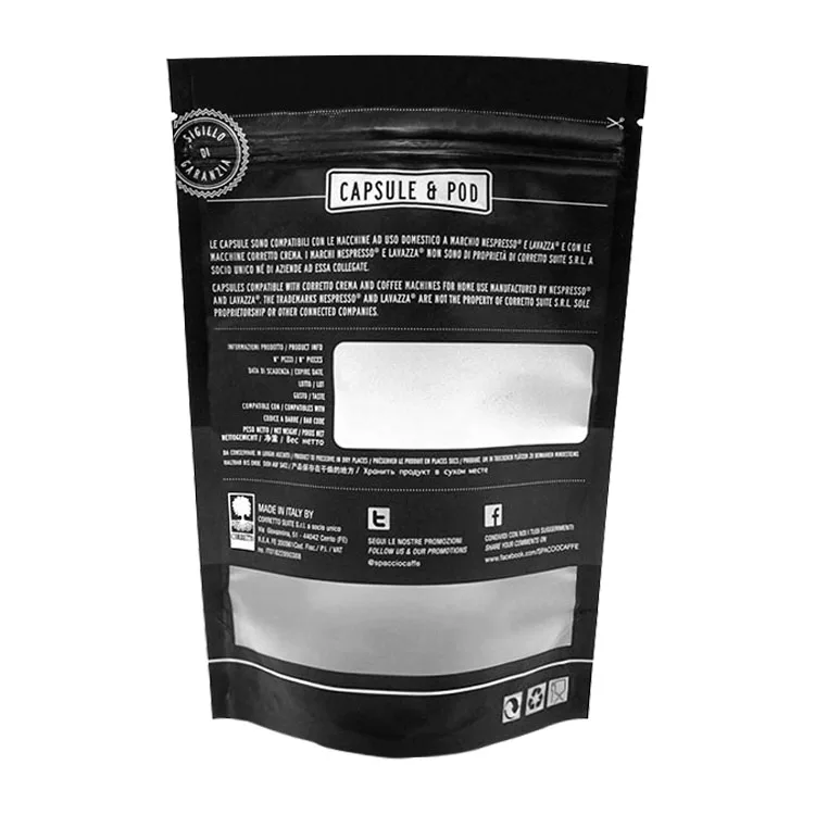 Пользовательский прозрачный плоский нижний кофейный мешок с молнией Doypack