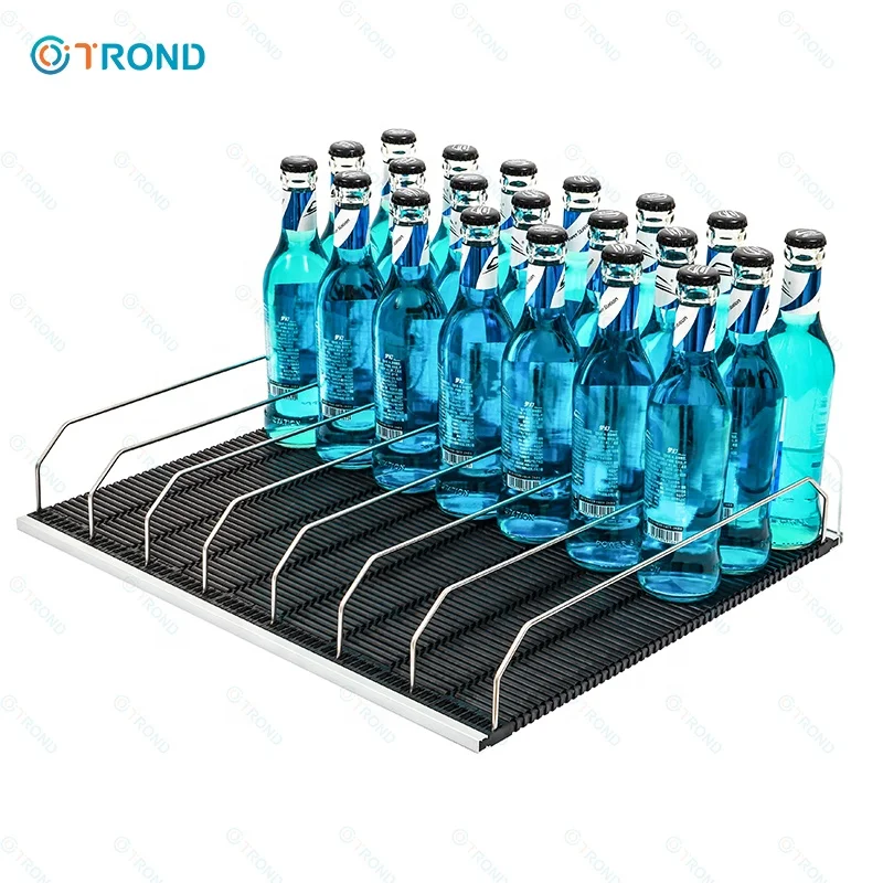 Walk in cooler display racks frp fiberglass roving shelf roller track roller shelves pusher beverage glide system