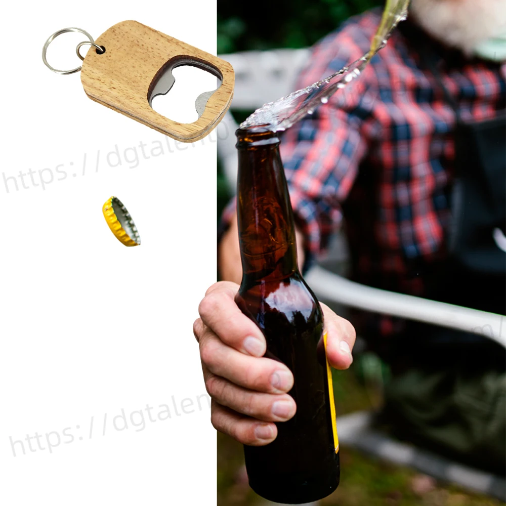 Tailai Wooden Keychain with Integrated Bottle Opener and Beer Bottle Wall Hanging Opener Magnetic Personalized Engraving Option