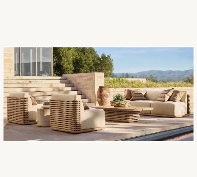 Outdoor Patio Furniture Teak Furniture All Weather Waterproof Fabric Solid Wooden Teak Garden Sofa