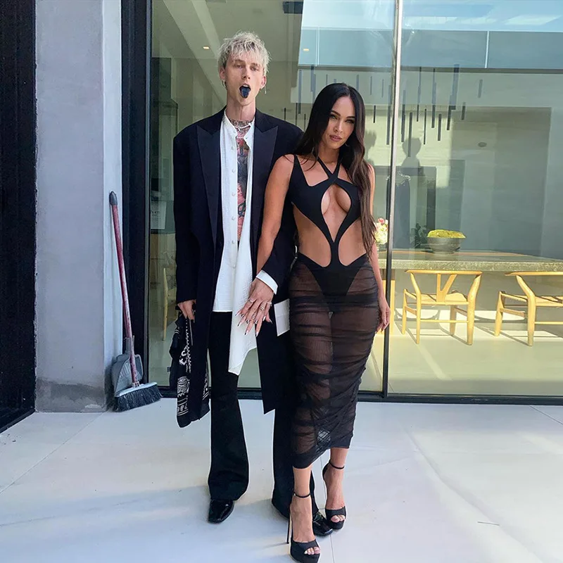 Summer New Style Halter Strap Dress Semi-perspective Cool Fabric With Waist Slim Sexy Design Folds Women Party Nightclub