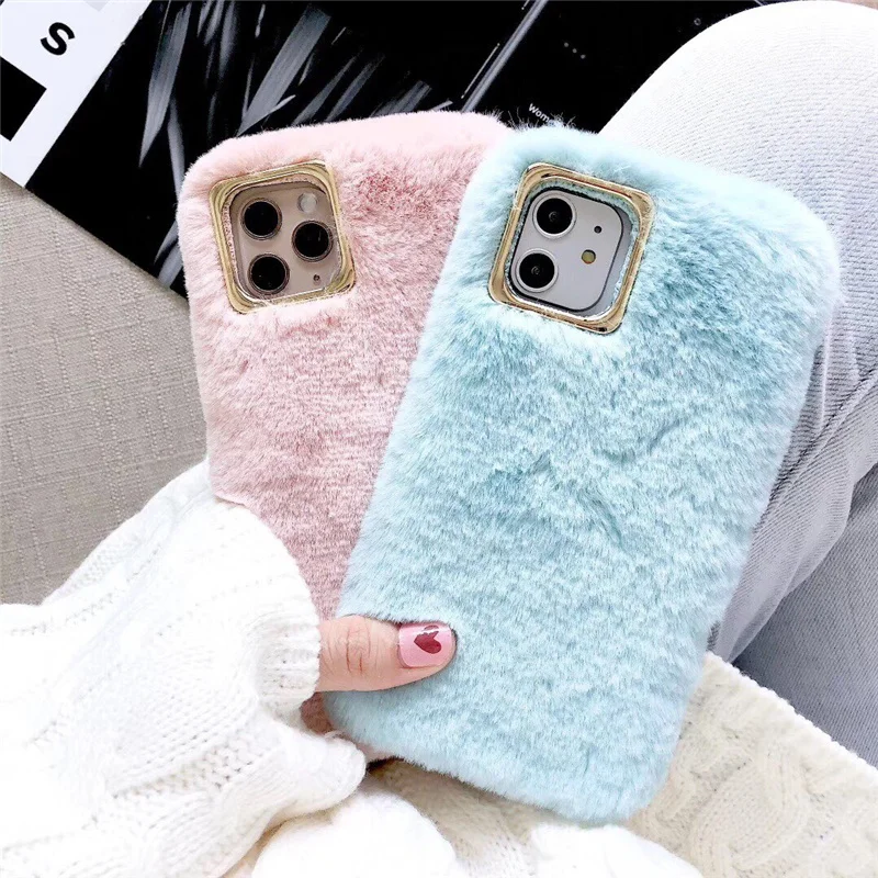 2021 Winter luxury Plush Soft woman Fashion Keep warm phone case for iphone 13 Pro max 7/8 se XR xs 12 11 Mobile Cover