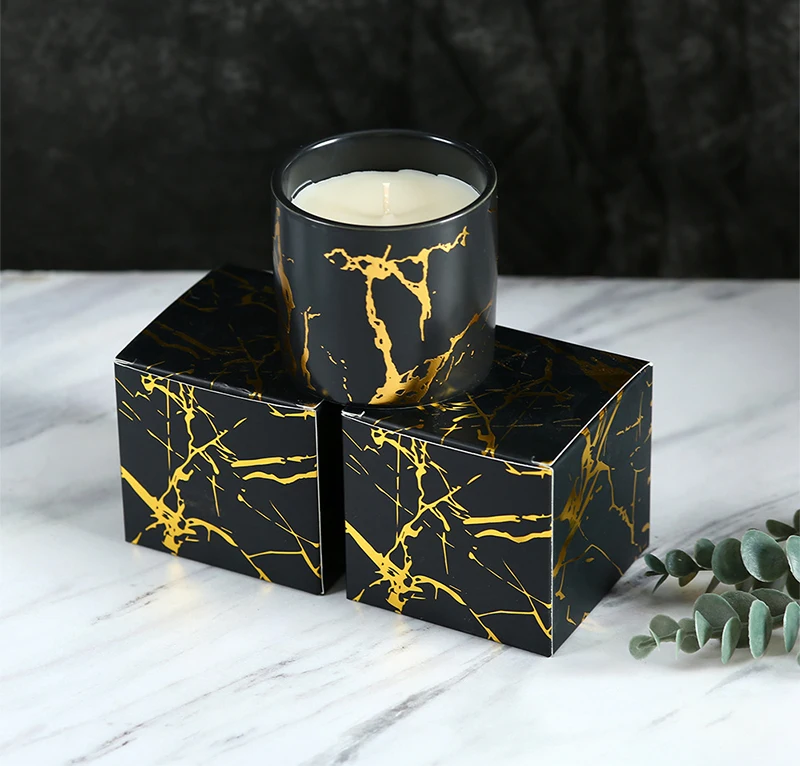 Custom logo package marble grain ceramic candle jar ceramic scented candle