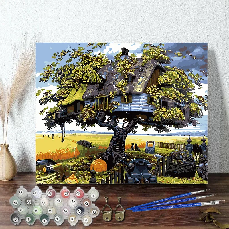 European Flower Life Tree Starry Sky Digital Oil Painting By Numbers On Canvas