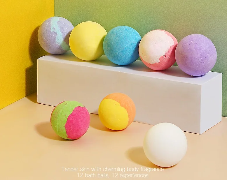 
Wholesale Bath Bombs Gift Set Glitter Natural Material with Flowers 70G*12 Colors Bath Fizzy 