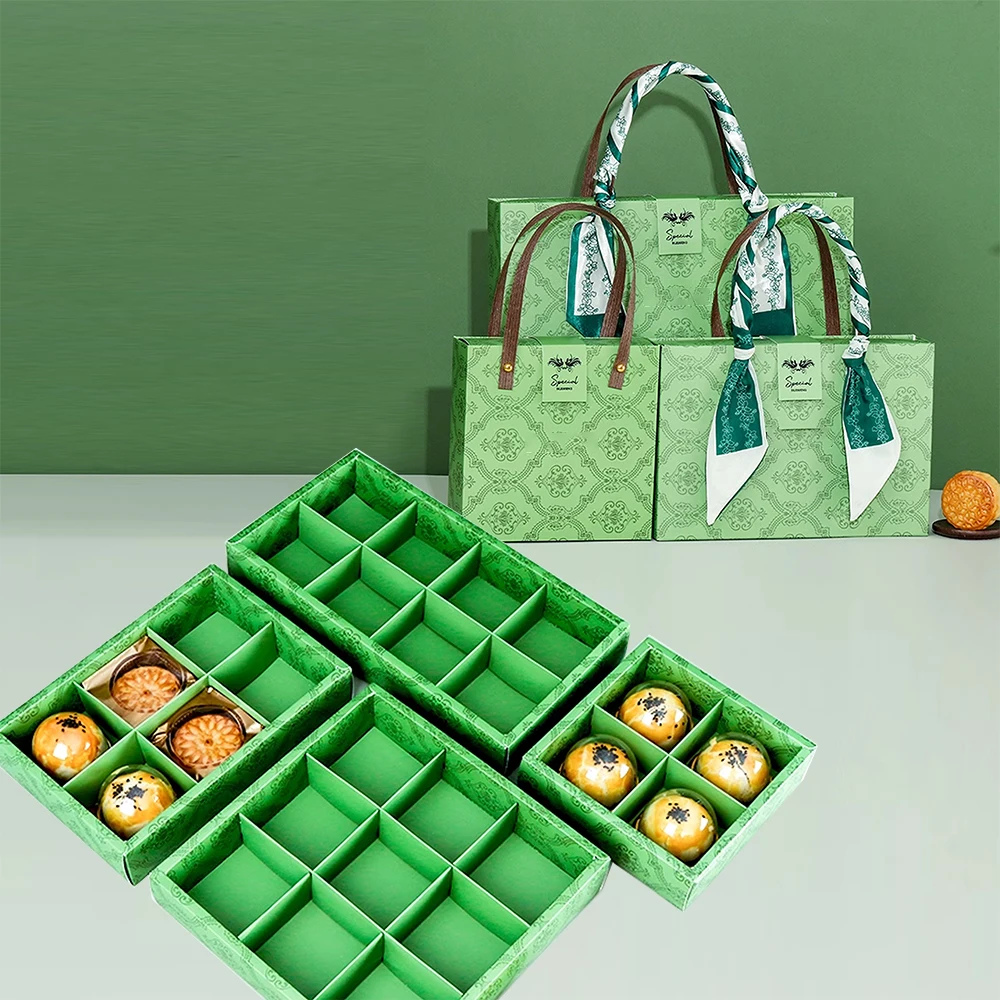 6 8 Cardboard Packing Printed Fancy Premium Luxury Brand Biodegradable Mooncake Box Gift With Carry Bag