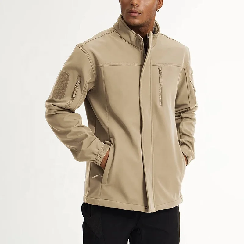 Fashion Softshell Hiking Jacket 6 Pockets Stand Neck Windbreaker Tactical Winter Jacket Multicam