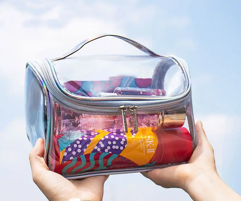 Customized PVC Clear Cosmetic Bags Waterproof Portable Makeup Storage Case For Women Large Capacity Transparent Toiletry Bags