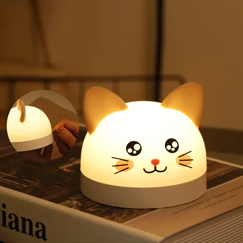 YIZHI LED Cute Cartoon Silicone Cat Lamp Baby Kids Sleep Trainer Touch Sensor Warm Light Bedroom Bedside Night Light Alarm Clock