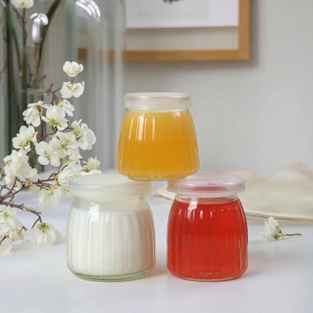 Wide Mouth Pudding Storage Jam Jar Small Glass Milk Yogurt Juice Bottle with Cork Lid Plastic