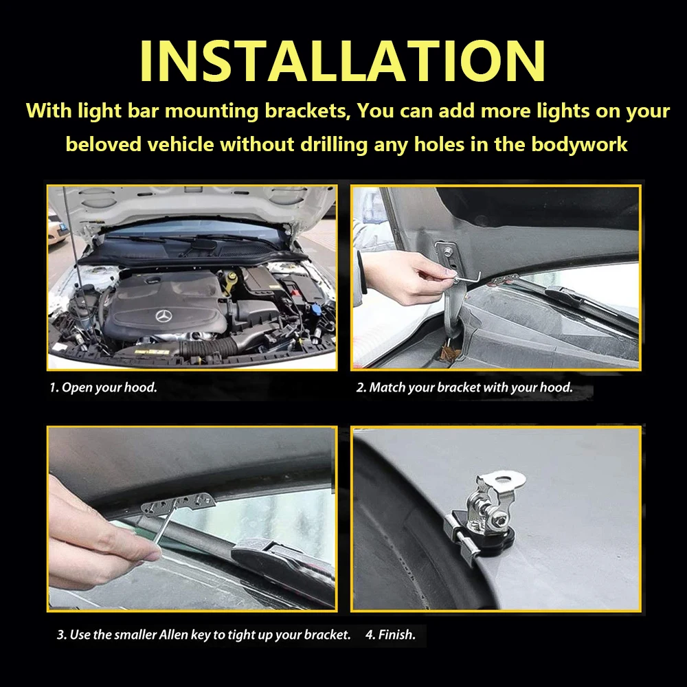 2Pcs Universal Work Light Tube Clamp Mounting Bracket Fog Light Mounting Bull Bar Bumper Lamp Holder for Off-road Vehicles Car