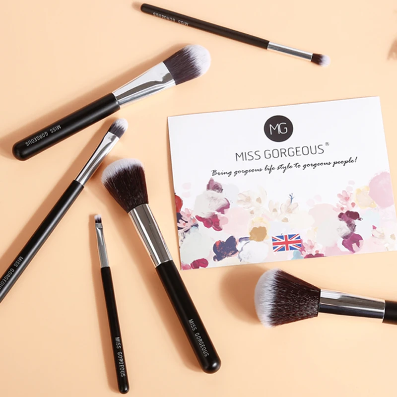 
Waterproof Private Label 6pcs Set Premium Super Soft Handle Black Makeup Brushes 