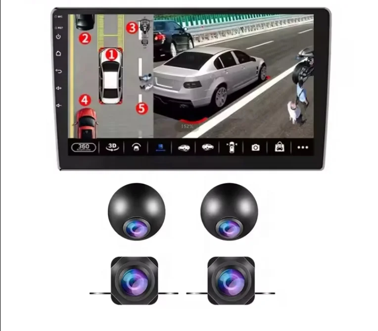Android Screen 360 panoramic camera AHD 720P/1080P full Color Image bird view left right front rear reverse back car cameras