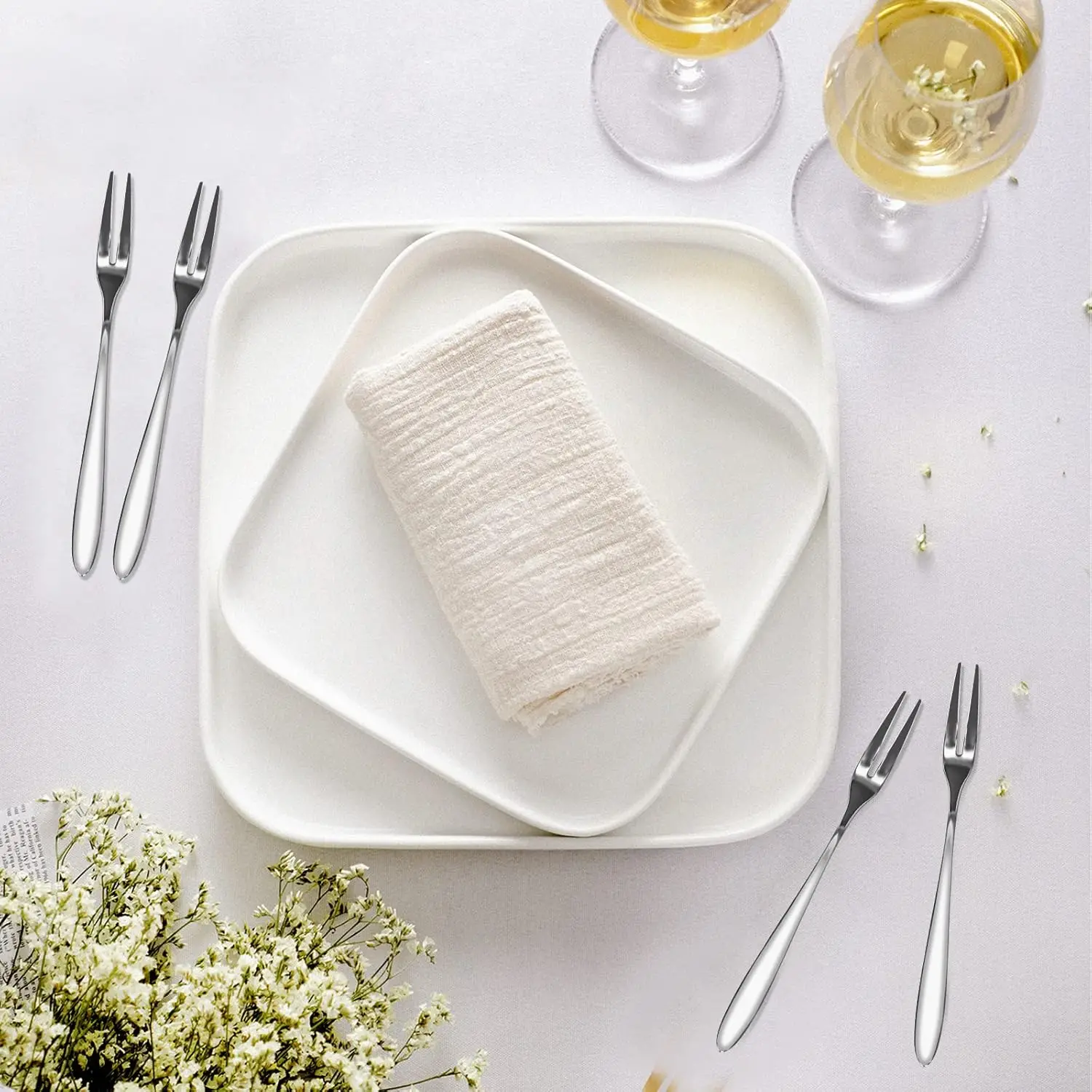 Wholesale Stainless Steel Fruit Fork Two-Tine For Dessert Fruit Appetizers Tasting Stainless Steel Fork