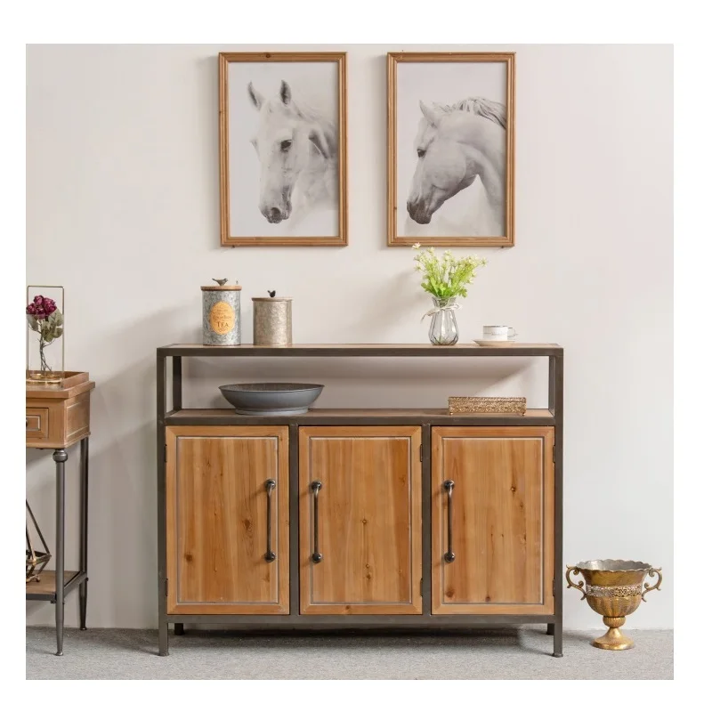 INNOVAHOME industrial three doors wood hallway console cabinet design metal frame wooden antique vintage craft entrance cabinet