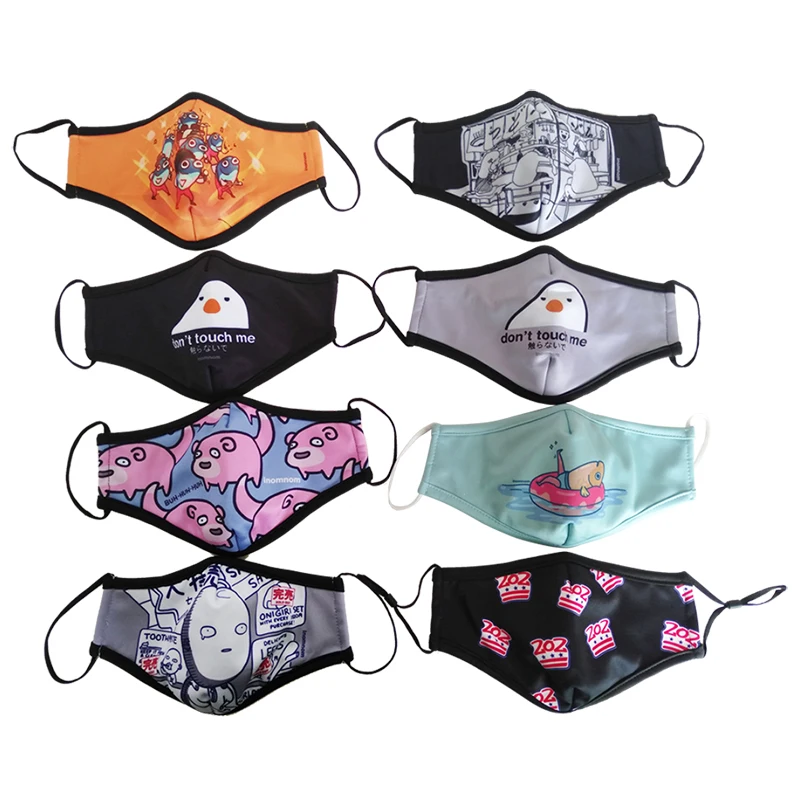 Customized Sublimation Pattern Printed Dustproof Cotton Black Maskes Fashion Designers Reusable Facemask With Customised Logo