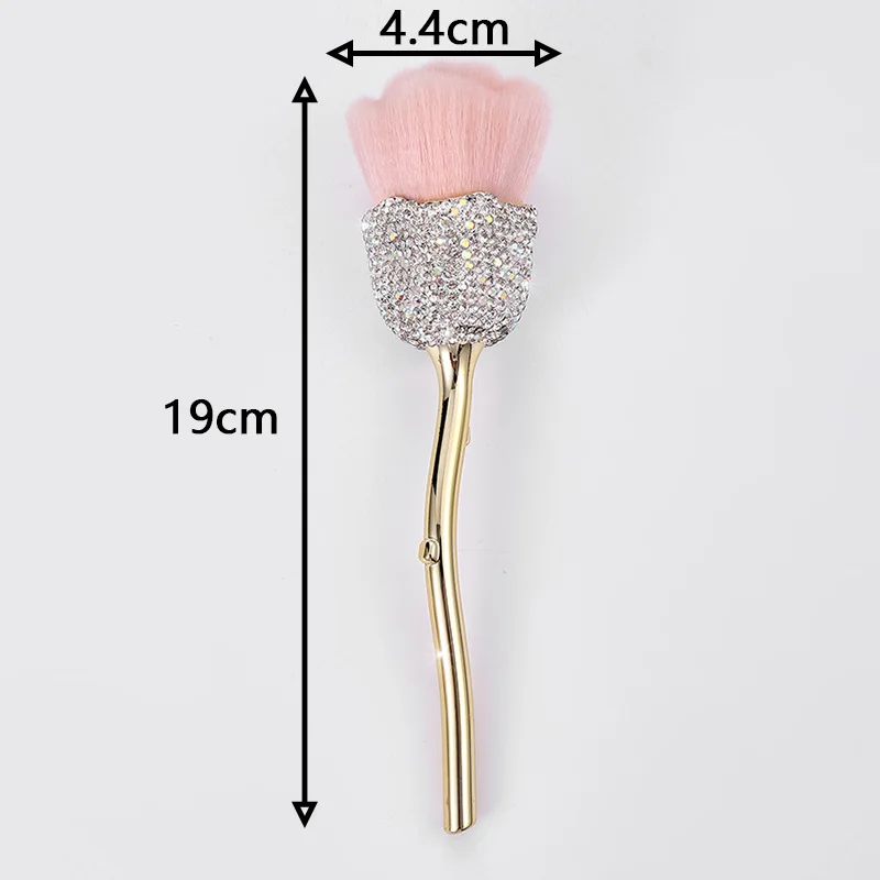 New Soft Rose Shape Remover Long Rhinestone Handle UV Gel Nail Dust Cleaner Brushes Makeup Brush Manicure Tool for Cleaning