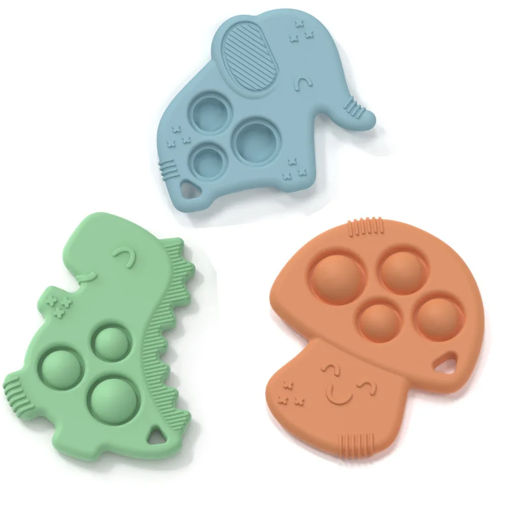New Arrival Food Grade BPA Free Teething Animal Natural Silicone Rubber Comforting Baby Toys Baby Pop Teethers Set