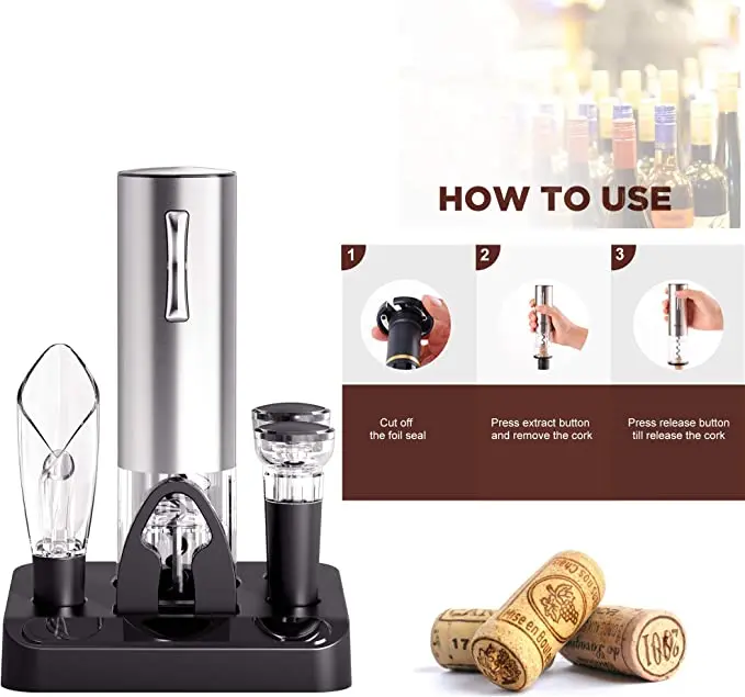 Electric Wine Opener Set with Stand, Rechargeable Cordless Bottle Openers