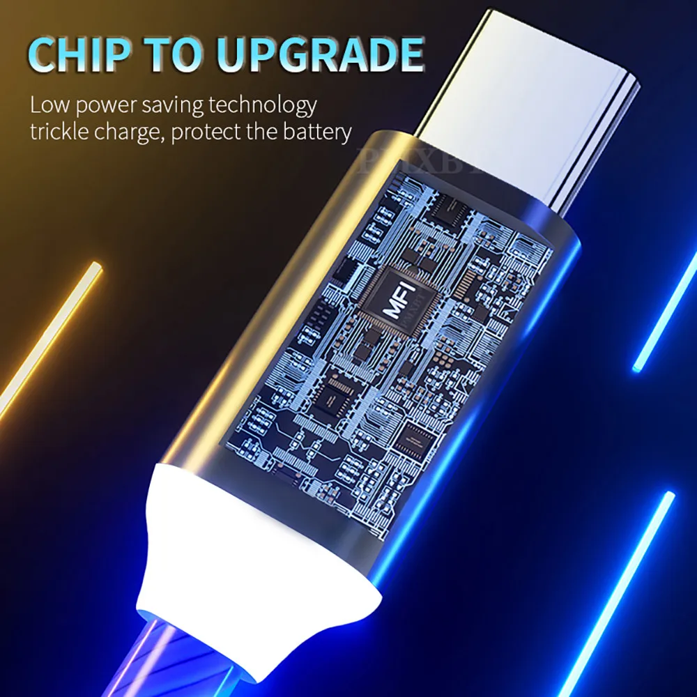 Бесплатный образец микро-USB или Type C светодиодный светящийся потоковый зарядный USB-кабель для мобильного