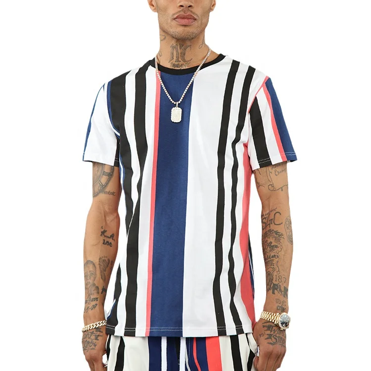 custom designer logo heavyweight t-shirt wholesale cotton tshirt high quality bulk striped graphic print streetwear men t shirt