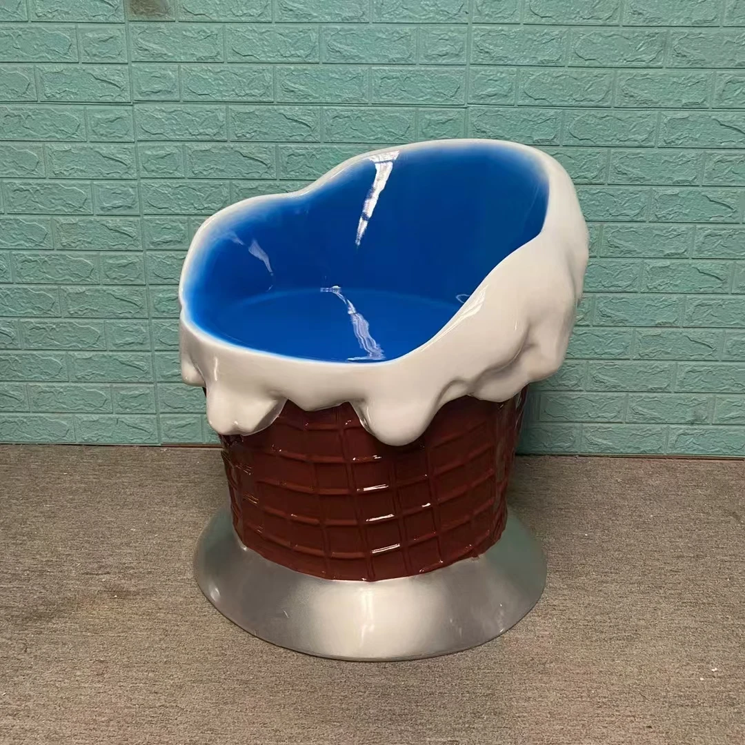 Outdoor sculpture ice cream cone chairs dining tables statue pop art cartoon fiberglass chair seating sculpture for market