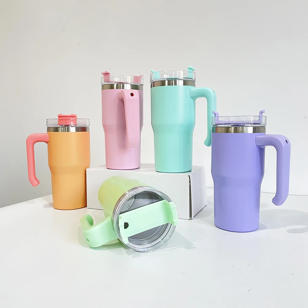 USA warehouse vacuum insulated candy macaron colored blank sublimation 20 oz Insulated Coffee Mug Tumbler with Handle