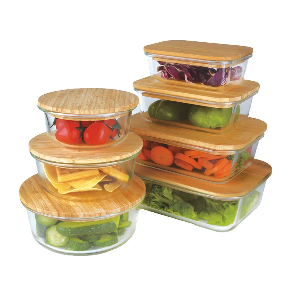 Plastic-free glass food storage set with Sustainable Bamboo Tops