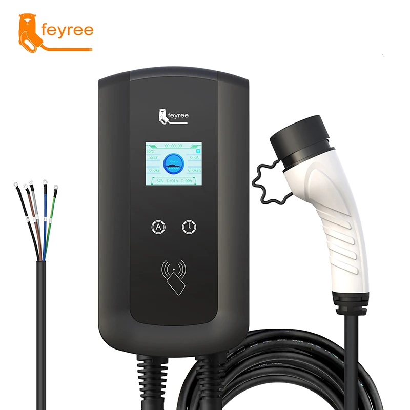 feyree  EVSE electric car charging station 32A 22kw ev charger Wallbox Type2 3 Phase  for Electric Vehicle Wifi APP Control RFID