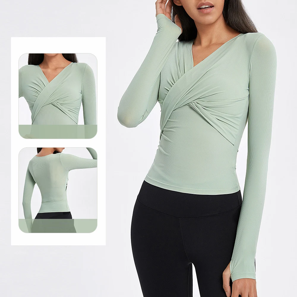 Custom Women front cross Long Sleeve Yoga Tops Wholesale Girls Workout Sports Shirt Women Fitness Active Wear T Shirt