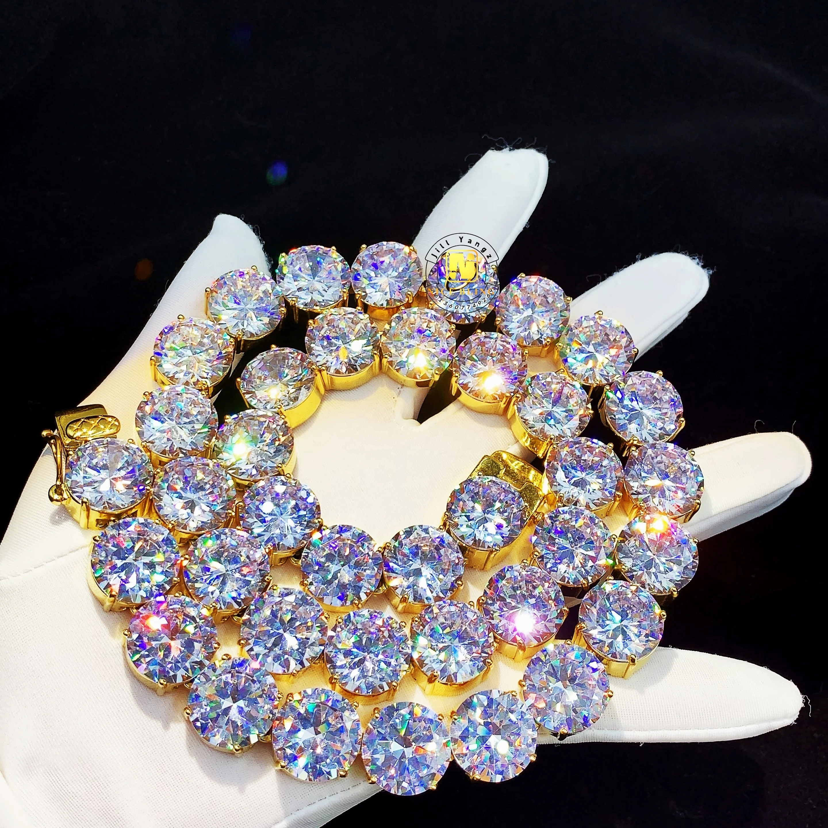 HUGE SIZE Super Big Stone Tennis Chain 15mm Quality Cubic Zirconia Surgical Steel Jewelry Hip Hop Necklace Manufacturer