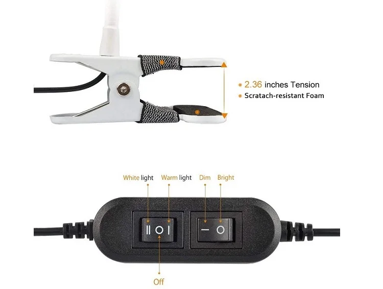 Wall mounted Flexible adjustable Metal Clip desk lamp clamp table lamp LED bedside reading lamp for study