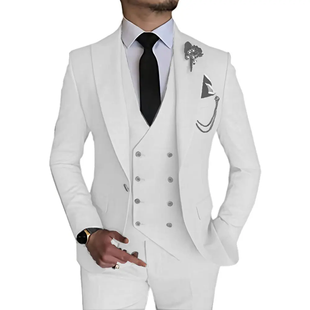 High Quality Italian Custom Business Slim Fit 3 Pieces Suits Tuxedos Groomsmen Blazer Vest Dress Pant Wedding Suit For Men