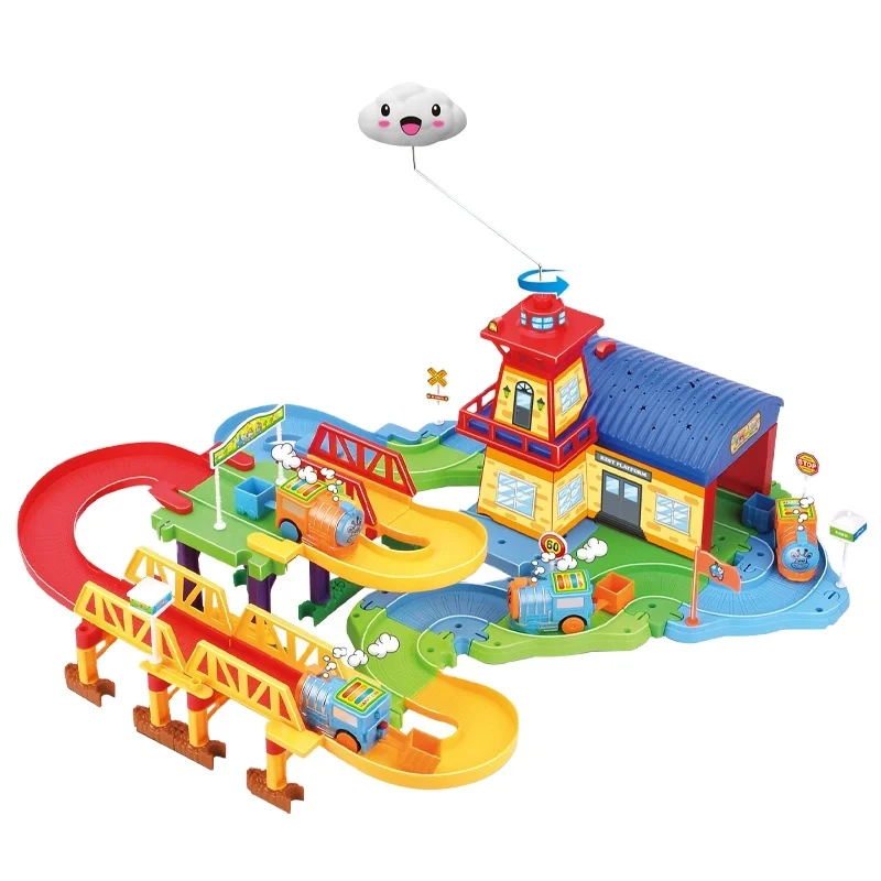 Projection Light Battery Operated Classical Funny Rail Plastic Electric Train Track Toy For Kids