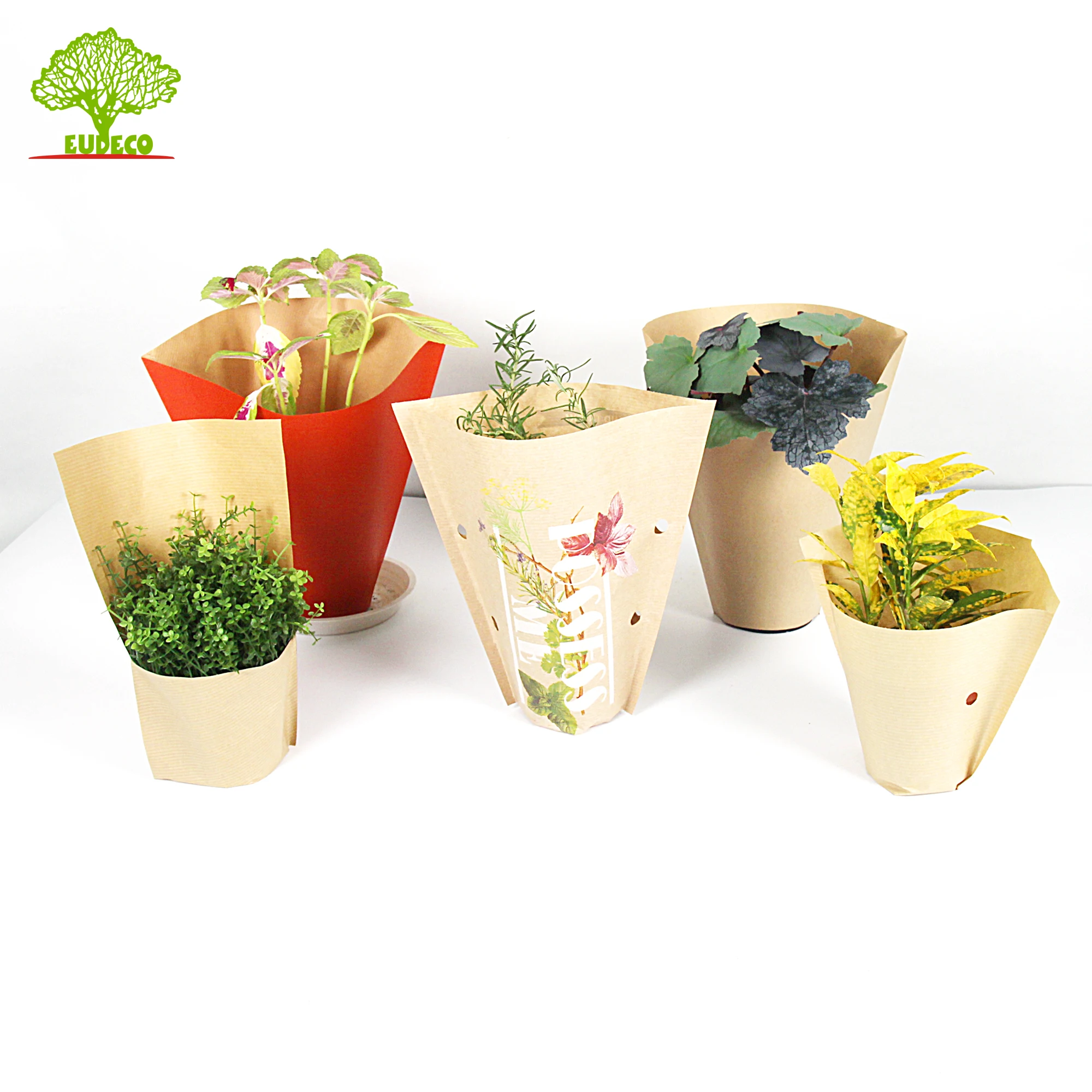 Biodegradable Vegetable Bag Kraft Sleeve Kraft Paper Flower Sleeves Flower Pot Sleeves