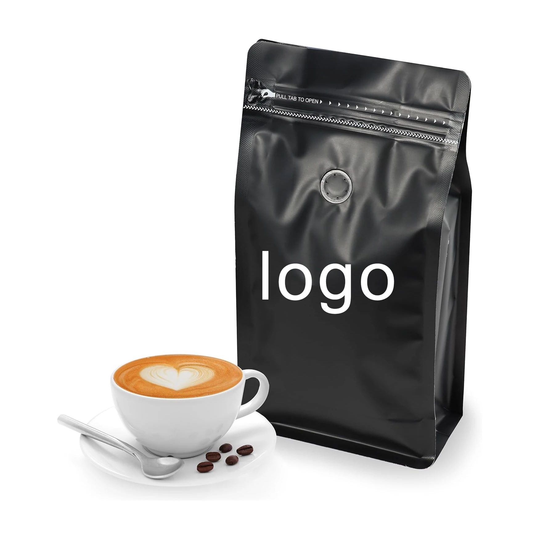 Custom Flat Bottom Pouch Food Candy Gravure Printing Bread Packaging Matte Ziplock Black Coffee Bags with One way Valve
