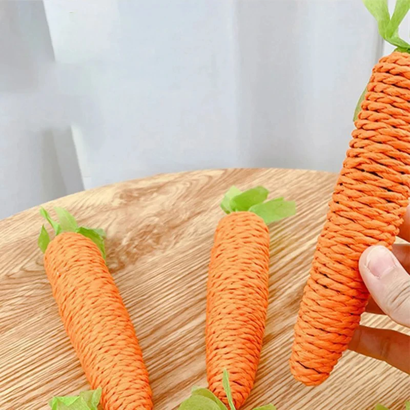 Wholesale Handmade Sisal Rope Bite-Resistant Carrot Shaped Pet Cat Sound Chew Toys Built-in with Ring
