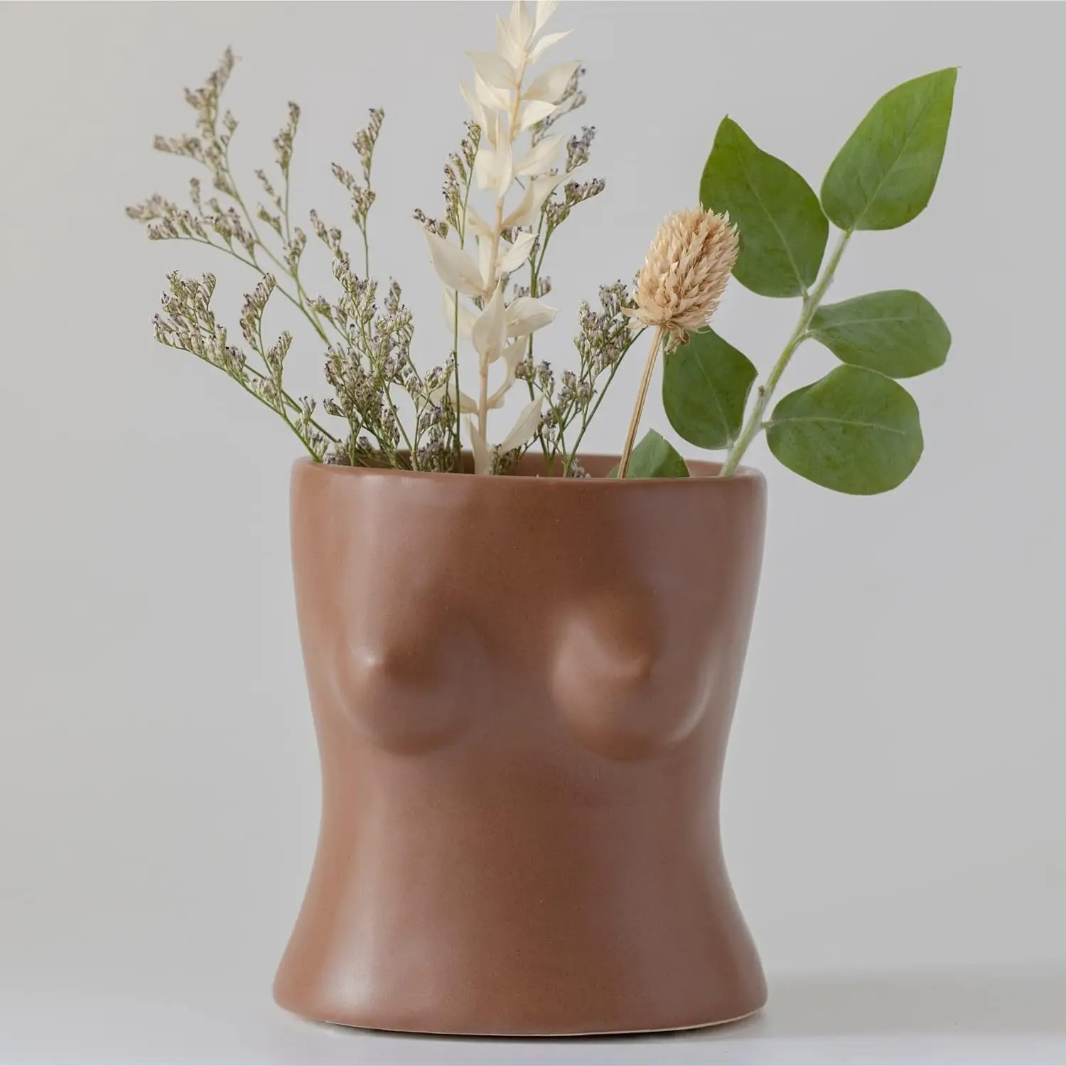 Boob Planter: Female Form Ceramic Flower Plant Vase with Drainage Hole - Unique Bust Sculpture