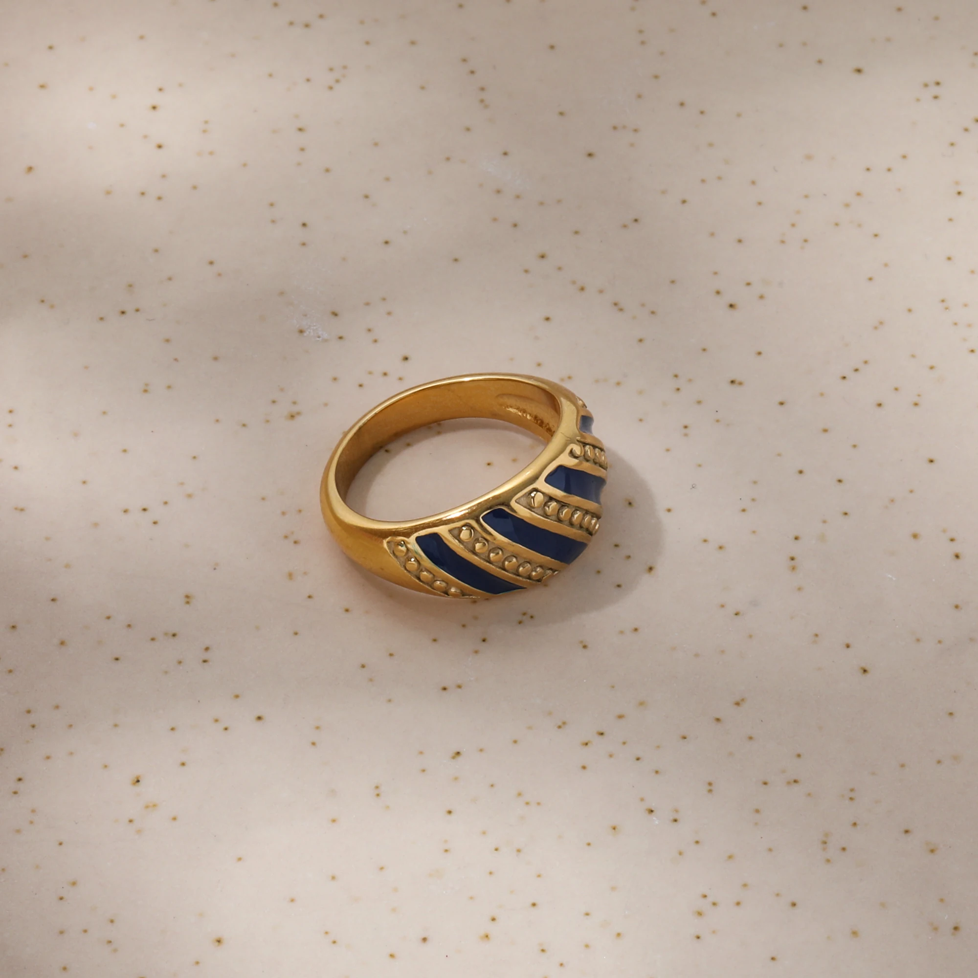 High End 18K PVD Gold Plated Navy Blue Enamel Rings for Women