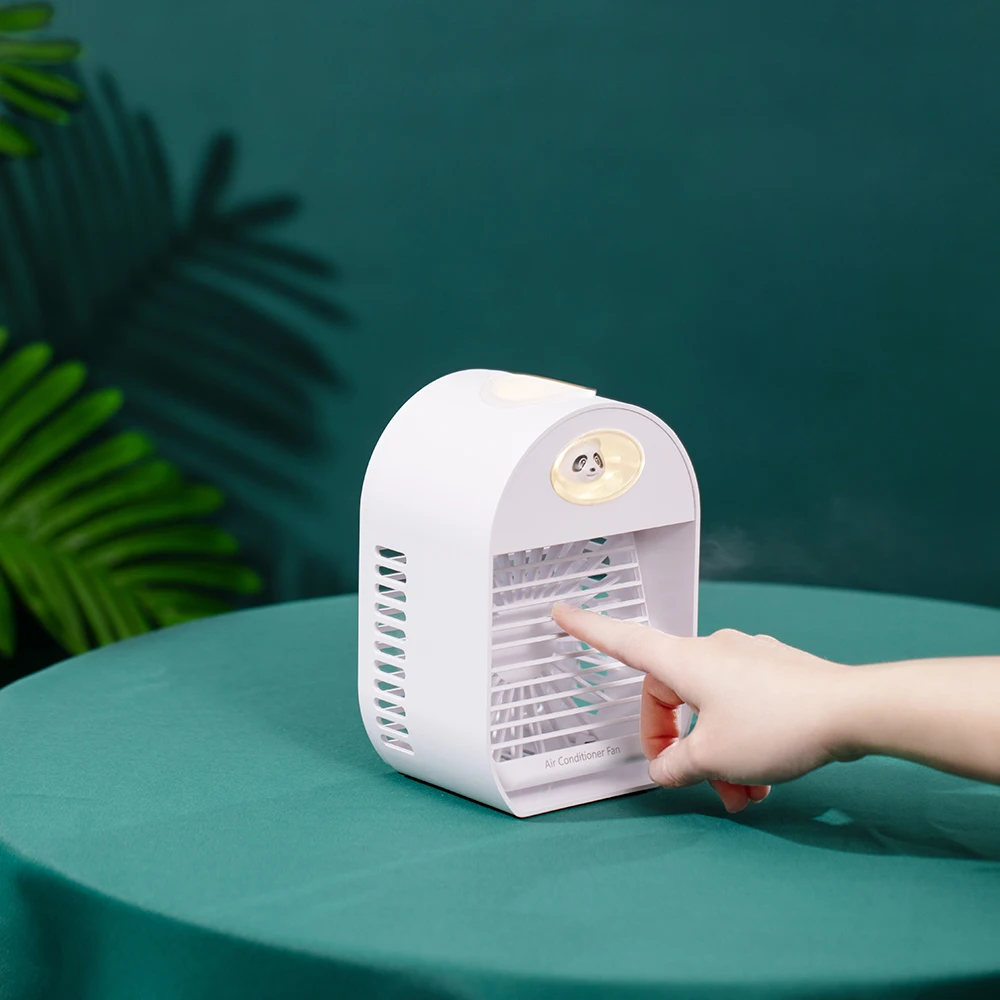 Air Cooler Desk Fan Mini Portable Air Conditioner Noiseless USB Ice Water Fan Adjustable Angle with Cute Panda