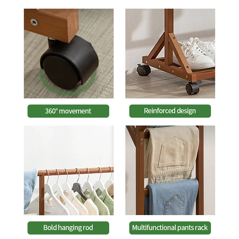 Multifunctional Wooden Shoe Rack Display Storage Shelf Bamboo Garment Clothes Hanging Rack Stand