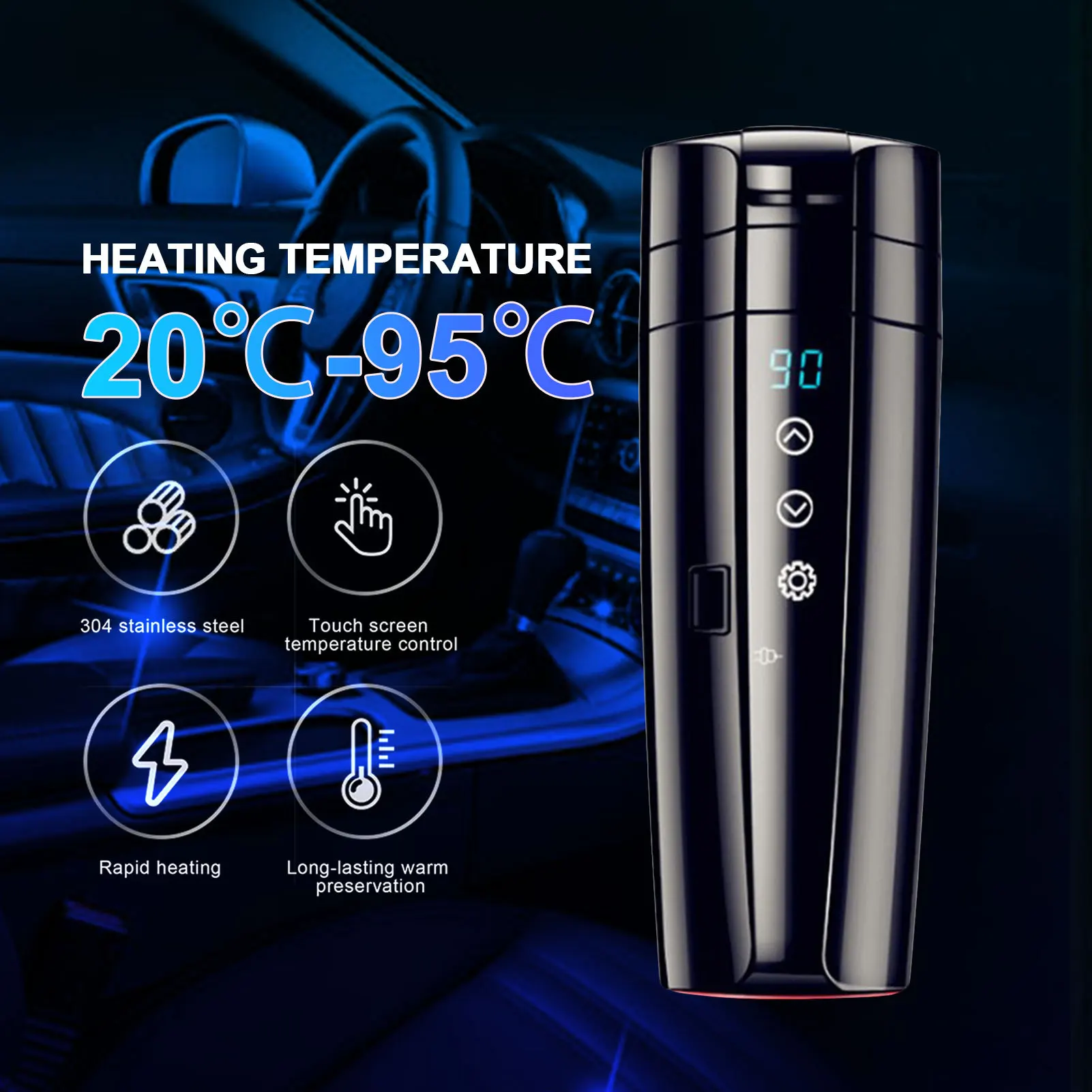 Stainless Car Heated Smart Mug With Temperature Control Water Cup 12V/24V Electric Water Cup Kettle Coffee Tea Milk Heated 400ML