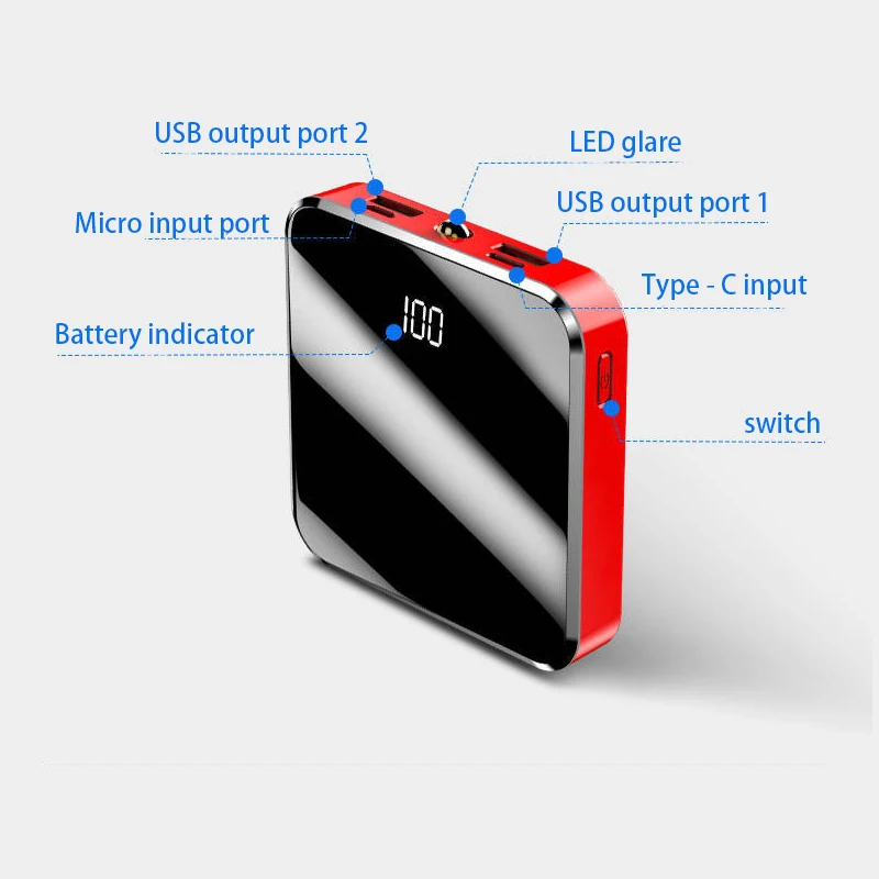  2021 портативная Быстрая зарядка мобильного телефона Powerbank Подарочный карманный цифровой разрядный свет 10000 мАч 20000 Мини Внешний аккумулятор для