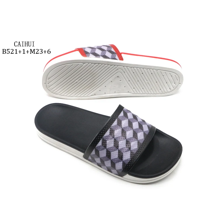 Free Sample Plaid PVC Custom plastic slippers Fancy Slide Sandals fro men