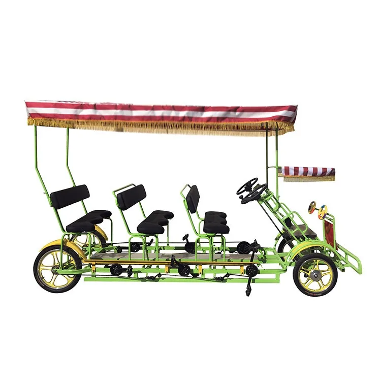 High Quality 4 Wheels 6-8 Seater Pedicab Family Sightseeing Bike Road Tandem Bicycle